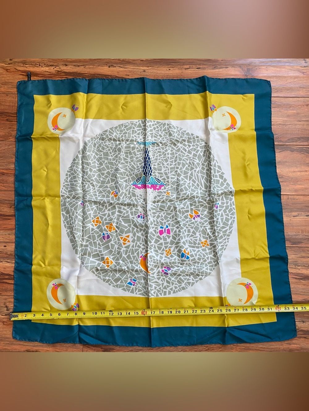 ICHTHYS Monte-Carlo Italy Silk Scarf Mosaic Hand Rolled Hem Blue